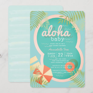 Turquoise Blue Pool Aloha Baby shower Uitnodiging