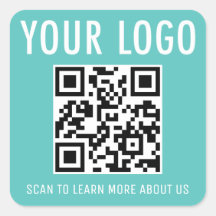 Turquoise Blue QR Code Stickers Custom Logo Square