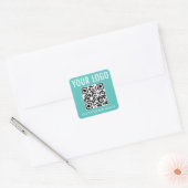 Turquoise Blue QR Code Stickers Custom Logo Square (Envelop)