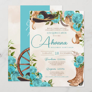 Turquoise Blue Quinceañera Charra Western Roos Kaart
