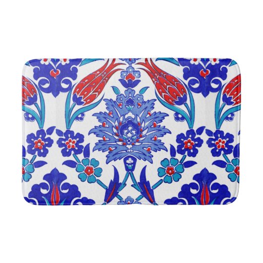 Turquoise Blue Red Ancient Turkse Floral Tile Badmat (Voorkant)