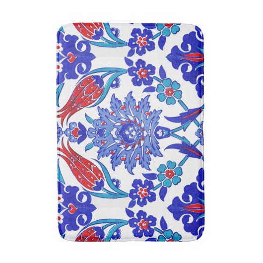 Turquoise Blue Red Ancient Turkse Floral Tile Badmat (Voorkant Verticaal)