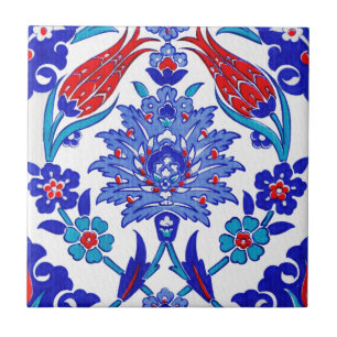 Turquoise Blue Red Ancient Turkse Floral Tile Tegeltje