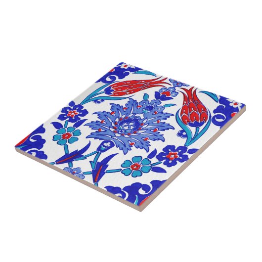 Turquoise Blue Red Ancient Turkse Floral Tile Tegeltje (Zijkant)