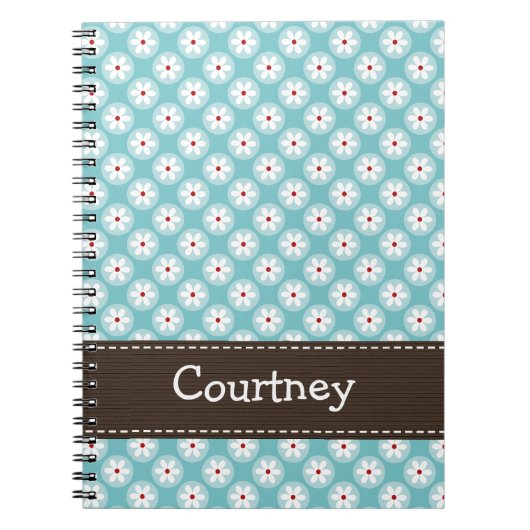 Turquoise Blue Red Daisy Spiral Notebook Journal Notitieboek (Voorkant)
