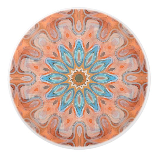 Turquoise Blue Red Oranje Mandala Round Sun Keramische Knop (Voorkant)