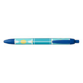 Turquoise Blue Retro Bloemenpatroon Blauwe Inkt Pen (Achterkant)
