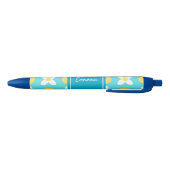 Turquoise Blue Retro Bloemenpatroon Blauwe Inkt Pen (Bodem)