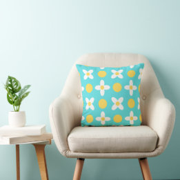 Turquoise Blue Retro Bloemenpatroon Kussen