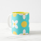 Turquoise Blue Retro Bloemenpatroon Tweekleurige Koffiemok (Voorkant links)