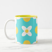 Turquoise Blue Retro Bloemenpatroon Tweekleurige Koffiemok (Links)