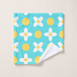 Turquoise Blue Retro Bloemenpatroon Washandje