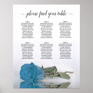 Turquoise Blue Roos 6 Table Wedding Seding Chart Poster