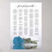 Turquoise Blue Roos Alfabetical Seating Chart Poster (Voorkant)