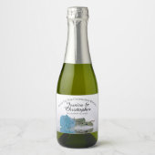 Turquoise Blue Roos Classy Wedding Bedankt Mini Sparkling Wijnetiket (Voorkant)