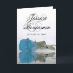 Turquoise Blue Roos Elegant Romantic Photo Wedding<br><div class="desc">Deze prachtige trouwuitnodigingen zijn voorzien van een verbluffend design met één enkel blauw, turquoise, met lange stembanden, of azuurgekleurd roos dat reflecteert in water met golven en rimpels. De voorzijde toont de eerste namen van het paar in fancy manuscript het schrijven. Binnen is ruimte voor de foto van het stel...</div>