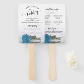  Turquoise Blue Roos Elegant Wedding Programme Handwaaier (Voorkant en achterkant)