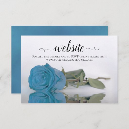Turquoise Blue Roos Elegant Wedding Website Informatiekaartje (Voorkant / Achterkant)