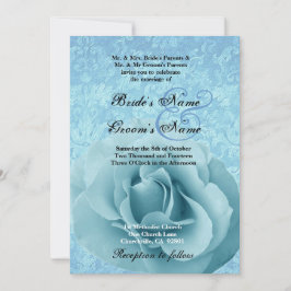 Turquoise Blue Roos en Damask Wedding Kaart