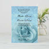 Turquoise Blue Roos en Damask Wedding Kaart (Staand voorkant)