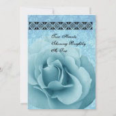 Turquoise Blue Roos en Damask Wedding Kaart (Achterkant)