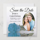 Turquoise Blue Roos op White Oval Photo Wedding Save The Date (Voorkant)