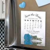 Turquoise Blue Roos Save the Date Calendar Magnet
