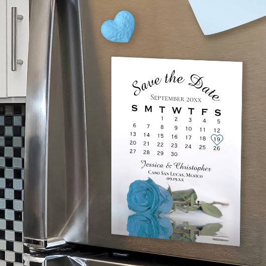 Turquoise Blue Roos Save the Date Calendar Magnet