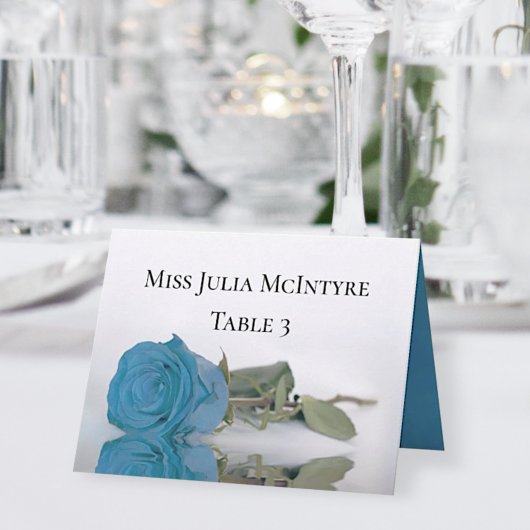 Turquoise Blue Roos Wedding DIY Fold Place Card Kaart