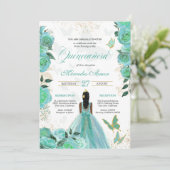 Turquoise Blue Rozen Butterfly Quinceanera Kaart (Staand voorkant)