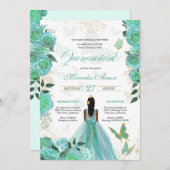 Turquoise Blue Rozen Butterfly Quinceanera Kaart (Voorkant / Achterkant)