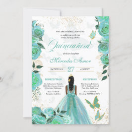 Turquoise Blue Rozen Butterfly Quinceanera Kaart