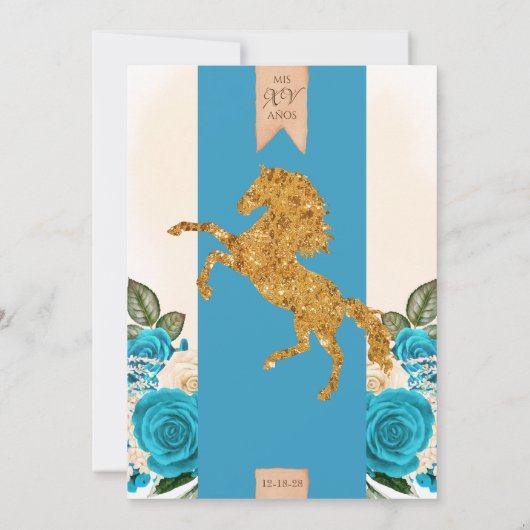 Turquoise Blue Rozen Fancy Charro Quinceanera Kaart (Achterkant)