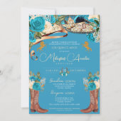 Turquoise Blue Rozen Fancy Charro Quinceañera Kaart (Voorkant)
