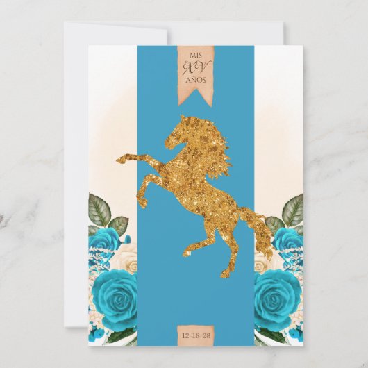 Turquoise Blue Rozen Western Charro Quinceañera Kaart (Achterkant)