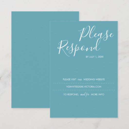 Turquoise Blue RSVP Card, bruiloft website (Voorkant / Achterkant)