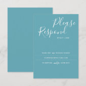 Turquoise Blue RSVP Card, bruiloft website Kaartje (Voorkant / Achterkant)