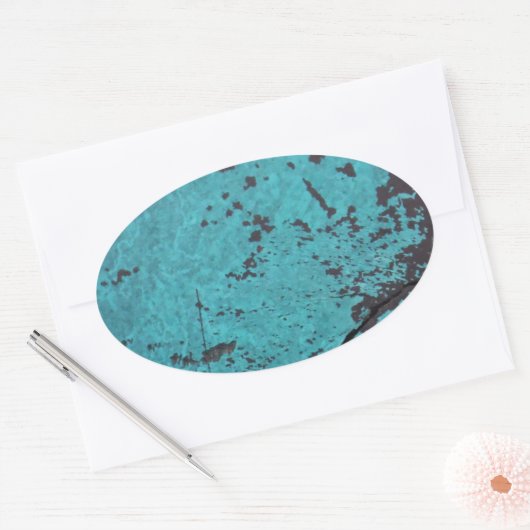 Turquoise Blue Rusted Ovale Sticker (Envelop)