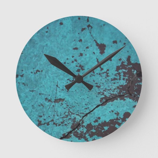Turquoise Blue Rusted Ronde Klok (Voorkant)