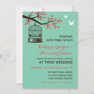 Turquoise Blue Rustic Bird Cage Wedding Invitation Kaart