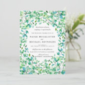 Turquoise Blue Sage Green Botanical Wedding Kaart (Staand voorkant)