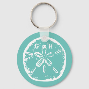 Turquoise blue Sand-dollarmonogram sleutelhanger