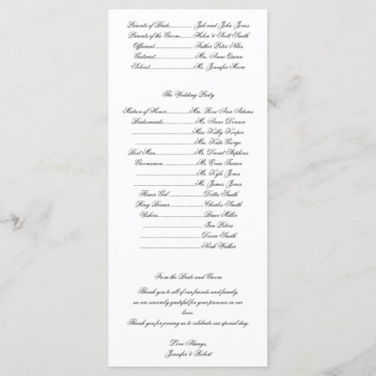 Turquoise Blue Scallops-programma Programmakaart (Achterkant)