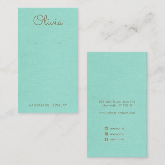 Turquoise Blue Script Earring Display Visitekaartje (Voorkant / Achterkant)