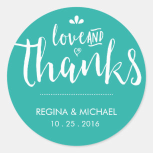 Turquoise Blue Script Wedding Hartelijk dank, Stic Ronde Sticker