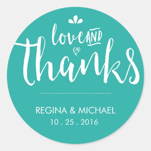 Turquoise Blue Script Wedding Hartelijk dank, Stic Ronde Sticker (Voorkant)