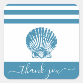 Turquoise blue seashell strand bedankt je script vierkante sticker