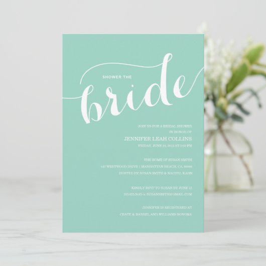 Turquoise Blue Shower the Bride Invitation Kaart (Staand voorkant)