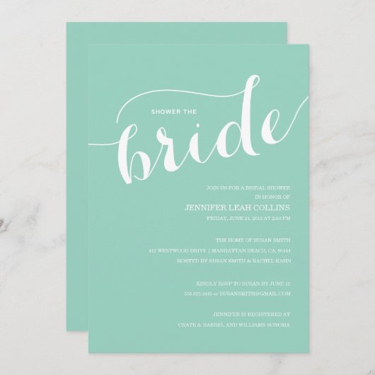Turquoise Blue Shower the Bride Invitation Kaart (Voorkant / Achterkant)