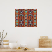 Turquoise Blue Sienna Oranje Red Brown Tribal Art Poster (Keuken)